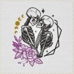 Diseño de bordado de esqueleto floral de amor