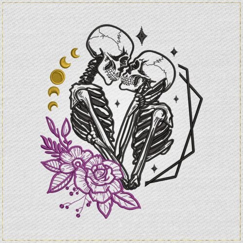 Diseño de bordado de esqueleto floral de amor
