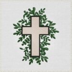 Diseño de bordado de cruz floral religiosa