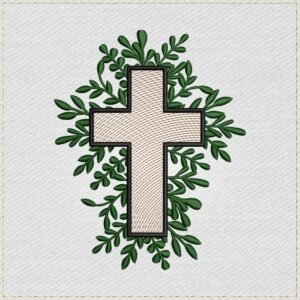 Diseño de bordado de cruz floral religiosa