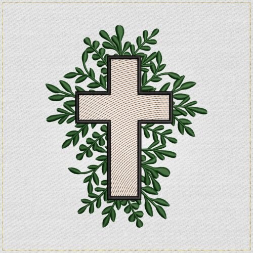 Diseño de bordado de cruz floral religiosa