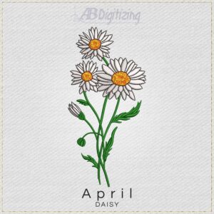 April Daisy Flower Embroidery Design