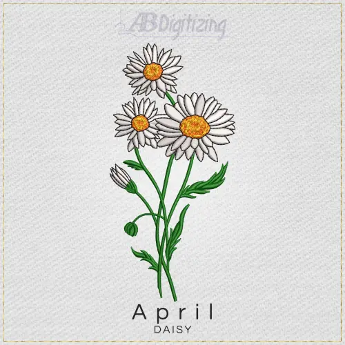 April Daisy Flower Embroidery Design