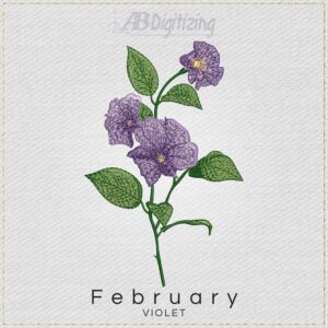 February Violet Flower Embroidery Design