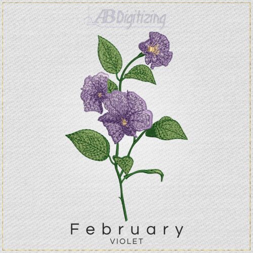 February Violet Flower Embroidery Design
