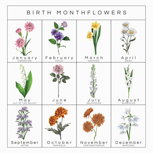 Birth Flowers Embroidery Design