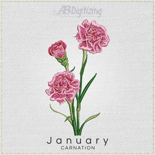 January Carnation Flower Embroidery Design