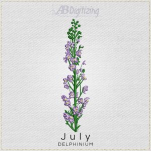 July Delphinium Flower Embroidery Design