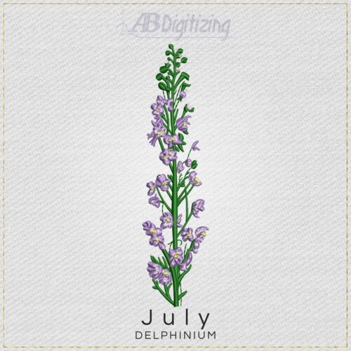 July Delphinium Flower Embroidery Design