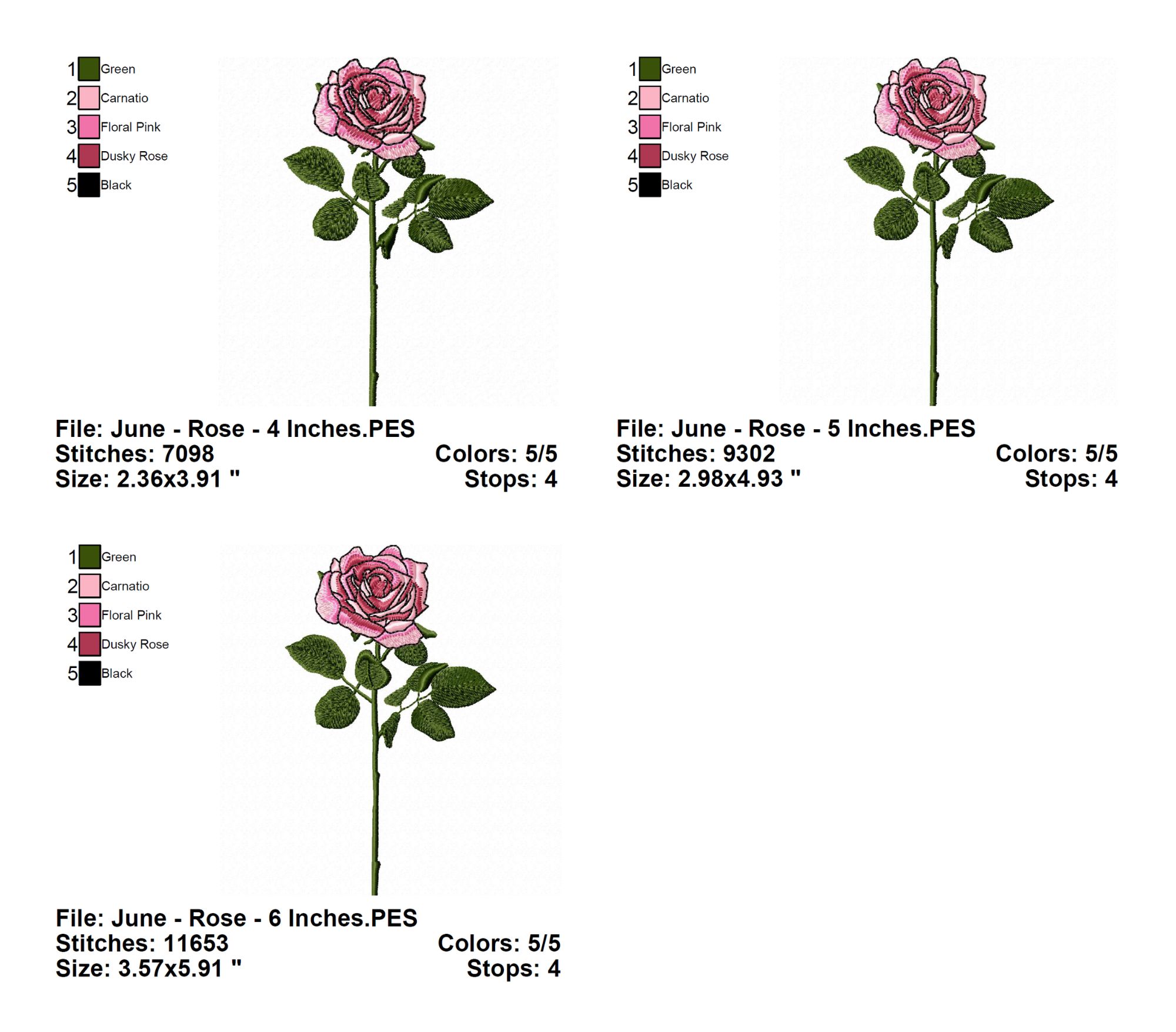 June Rose Flower Embroidery Design INFO