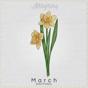 March Daffodil Flower Embroidery Design