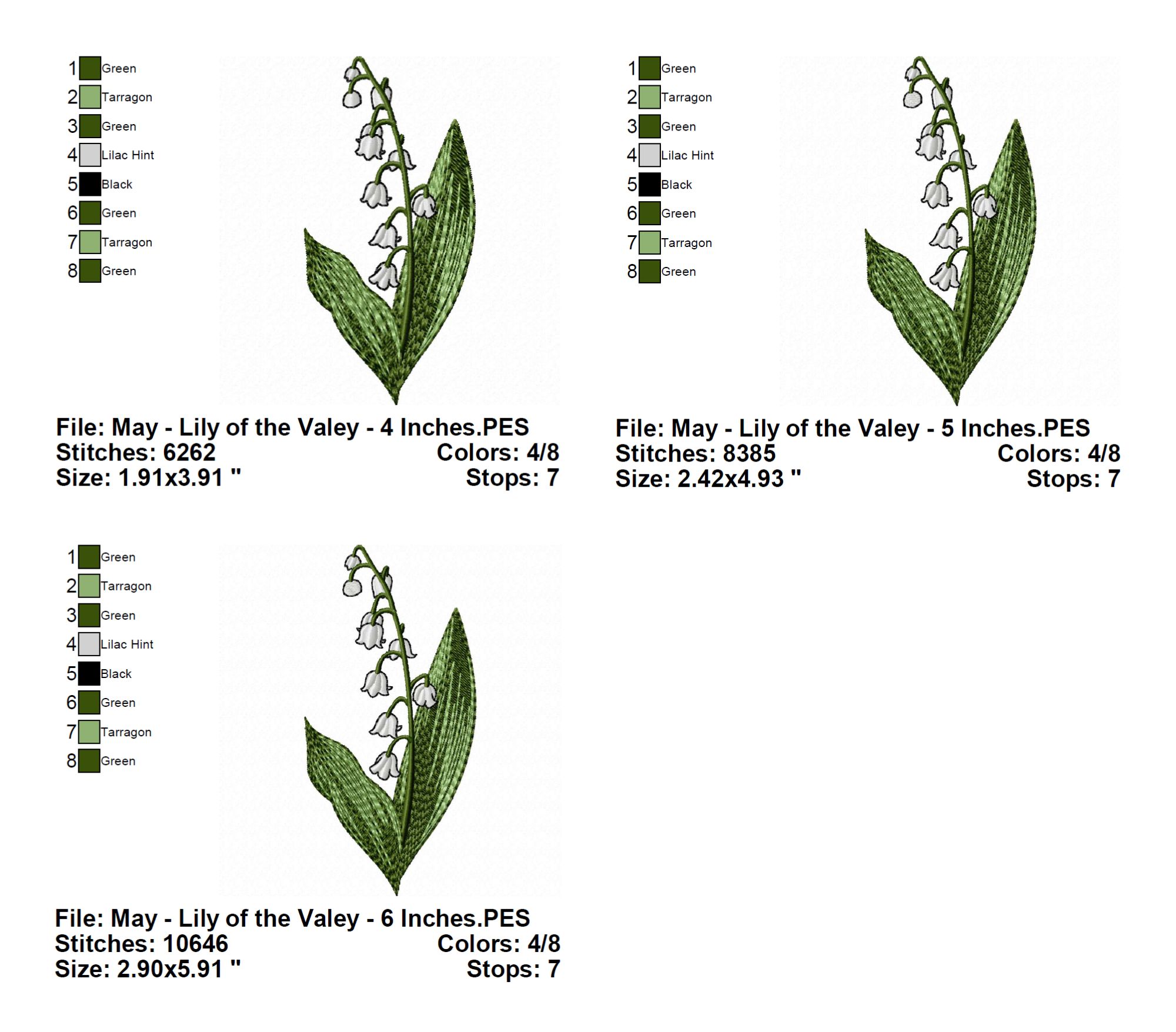 May Lily of the Valley Flower Embroidery Design INFO