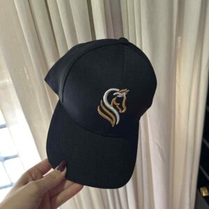 3D Equine Silhouette Embroidery Design on black hat