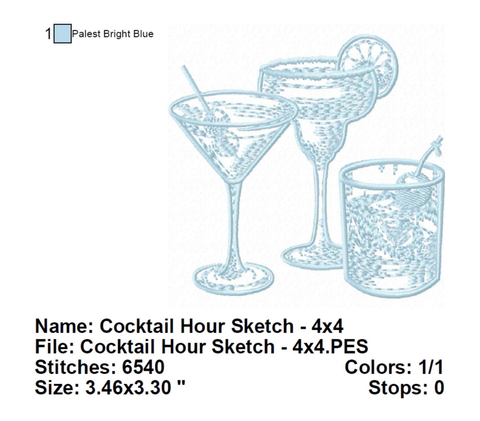 Cocktail Hour Sketch Embroidery Design Info