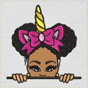 Magical Afro Puffs Unicorn Girl Embroidery Design