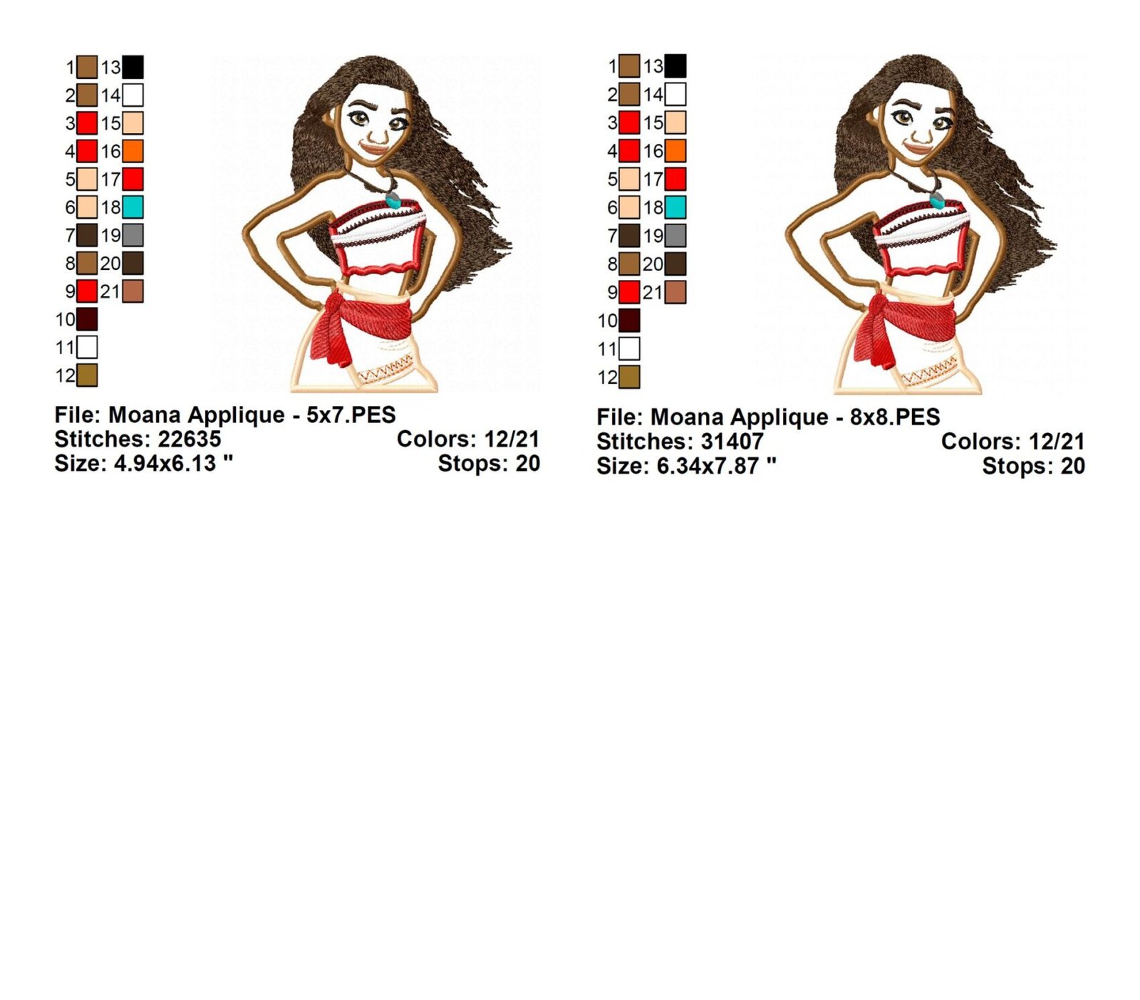 Moana Applique Embroidery Design info