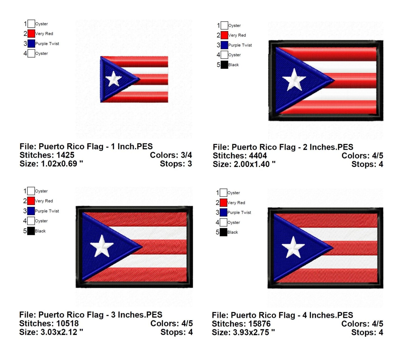 Puerto Rican Flag Patch Embroidery Design Info