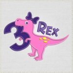 Cute Three-Rex Birthday Applique Embroidery Design