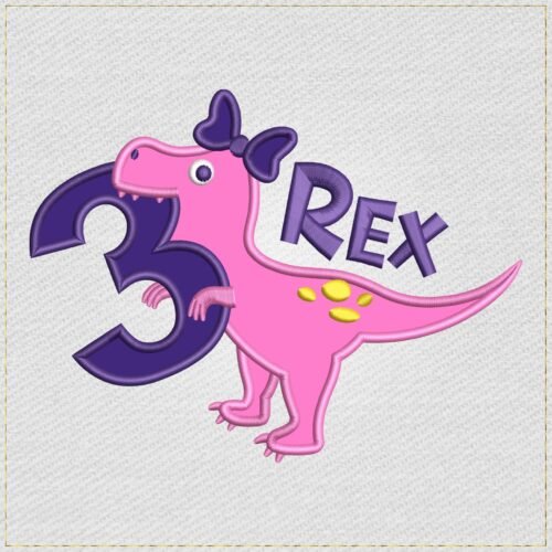 Cute Three-Rex Birthday Applique Embroidery Design