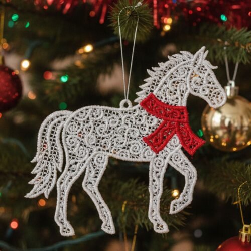 Christmas Horse Ornament FSL Embroidery Design mockup