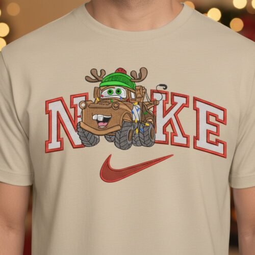 Christmas Tow Mater Nike Swoosh Embroidery Design Mockup