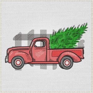 Vintage Red Truck Christmas Tree Sketch Embroidery Design