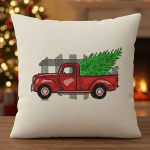Vintage Red Truck Christmas Tree Sketch Embroidery Design mockup 01