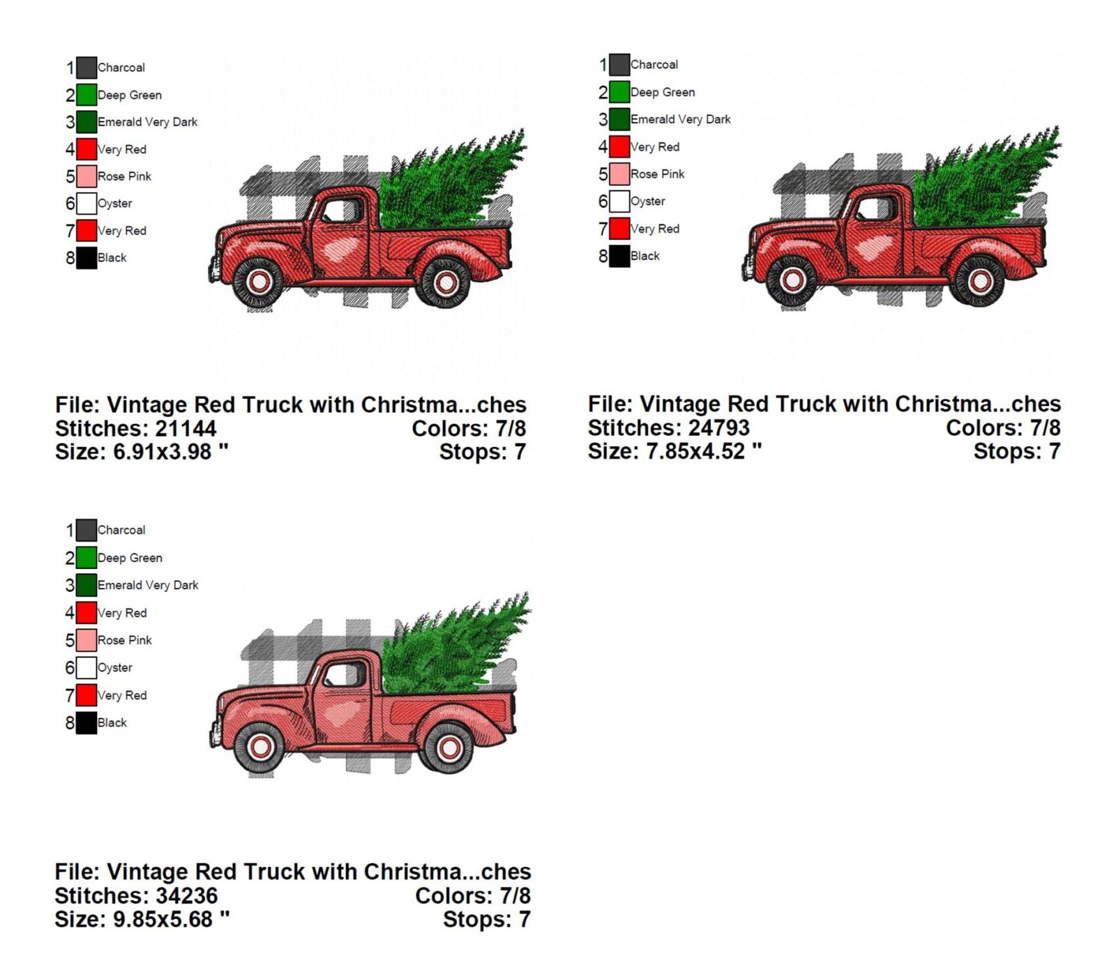 Vintage Red Truck Christmas Tree Sketch Embroidery Design Info