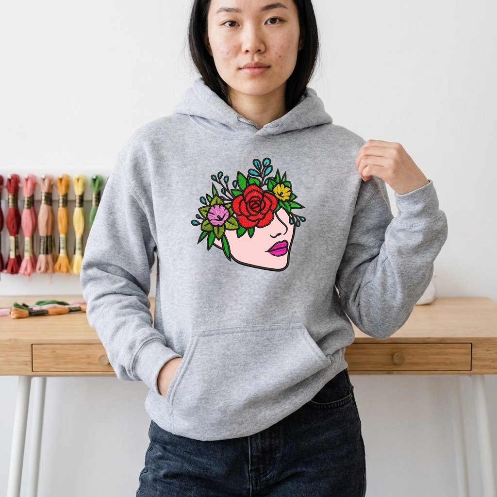 machine embroidery designs Floral Woman Face Applique