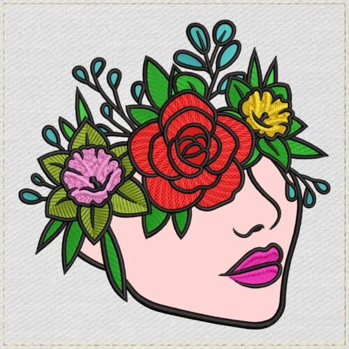 Floral Woman Face Applique Embroidery Design