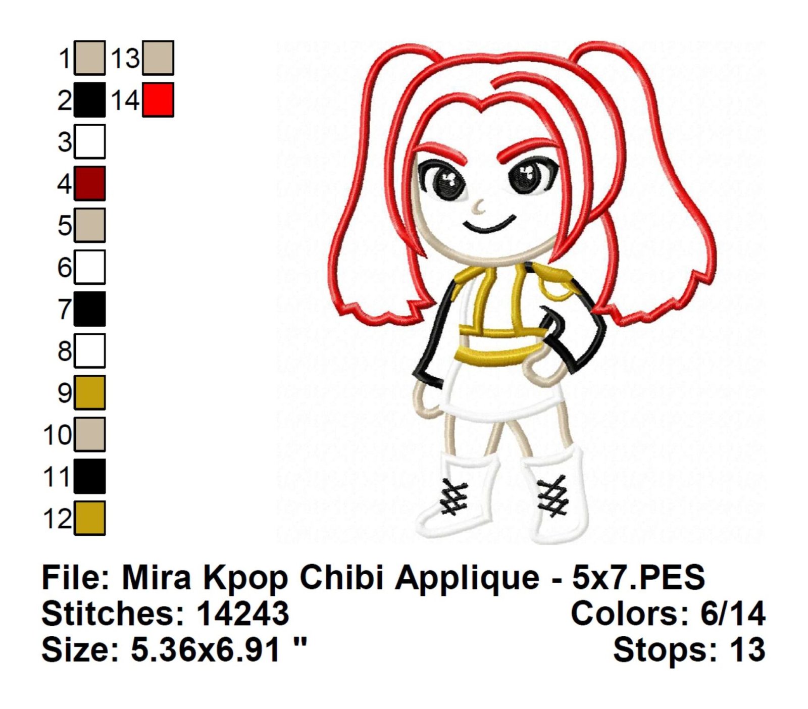 Mira Kpop Chibi Applique Embroidery Design - info