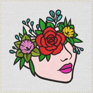 Diseño de bordado en aplique de cara de mujer floral