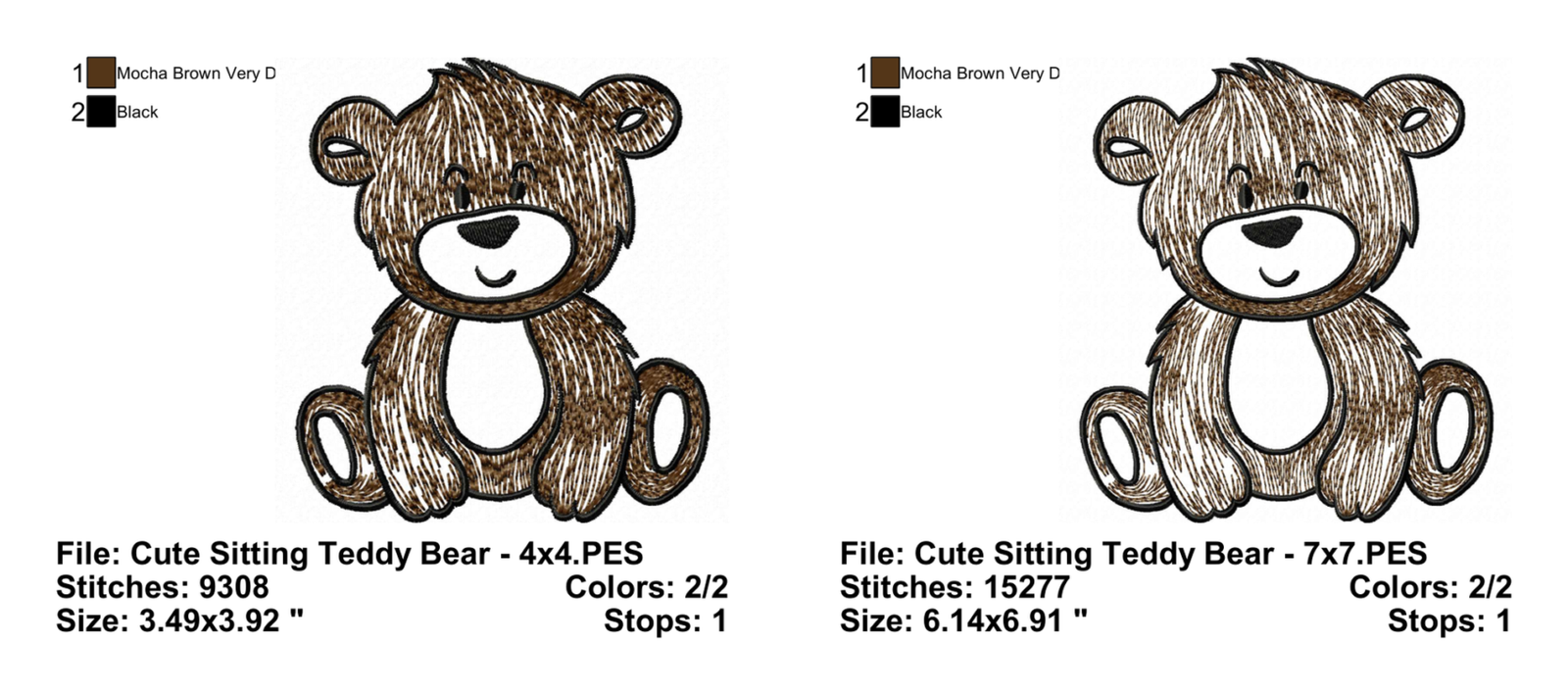 Cute Sitting Teddy Bear - Info Embroider Design Info