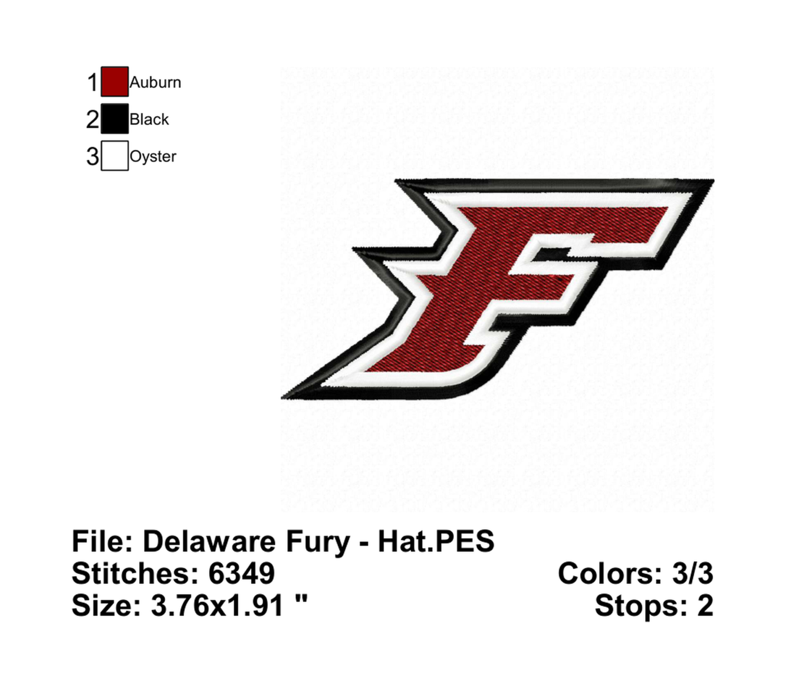 Delaware Fury - Info Embroider Design Info