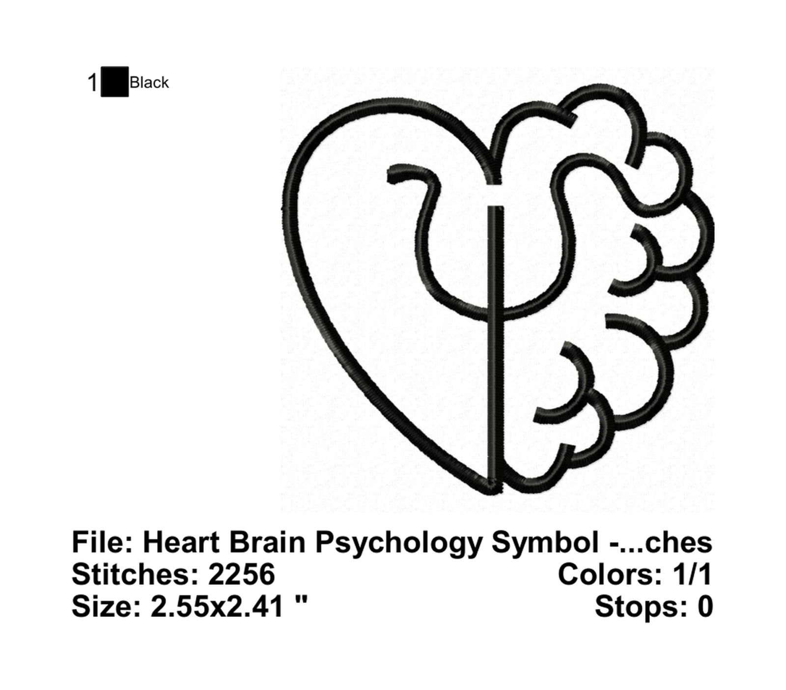 Heart Brain Psychology Symbol - Info Embroider Design Info