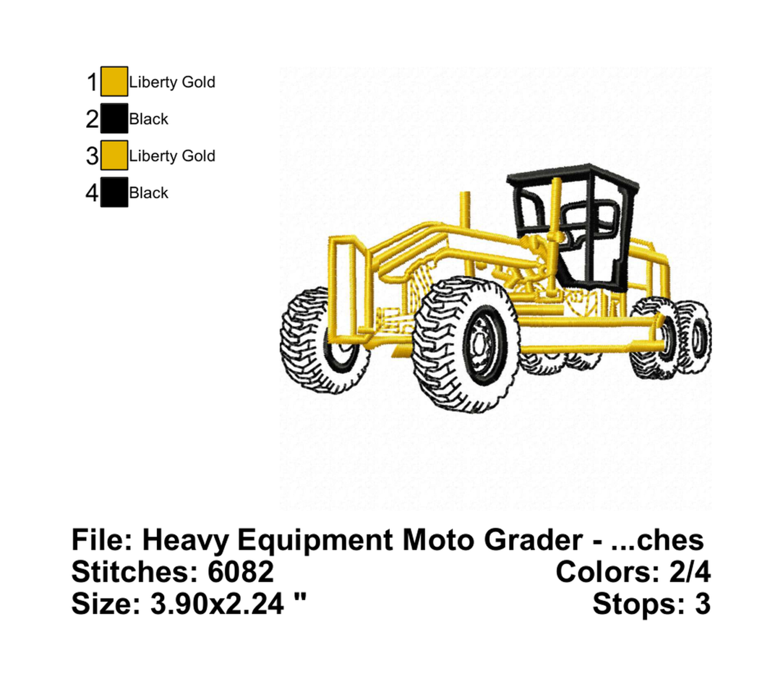 Heavy Equipment Moto Grader - Info Embroider Design Info