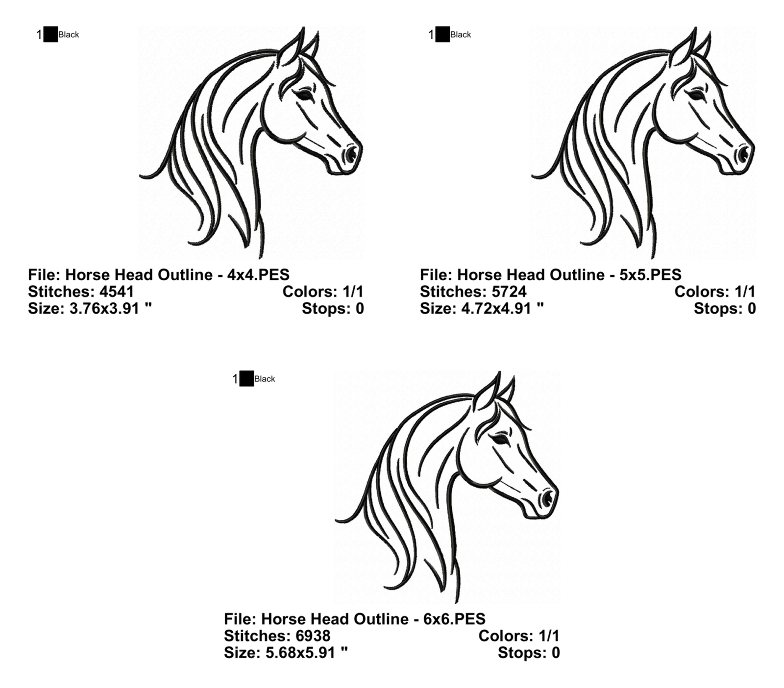 Horse Head Outline - Info Embroider Design Info