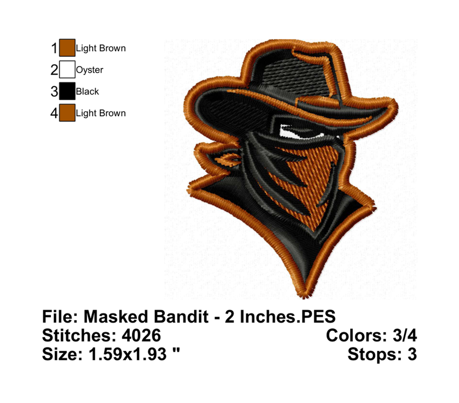 Masked Bandit - Info Embroider Design Info
