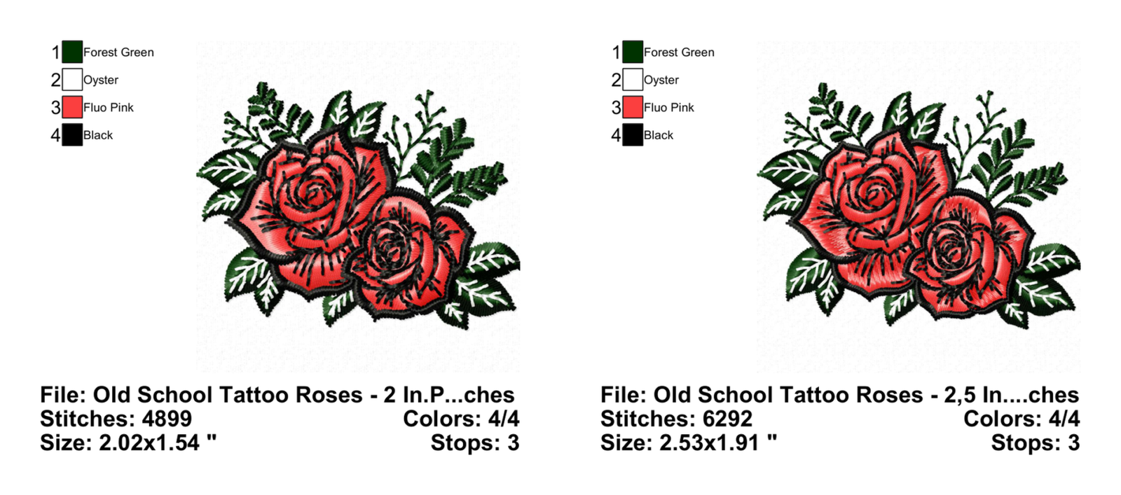 Old School Tattoo Roses - Info Embroider Design Info