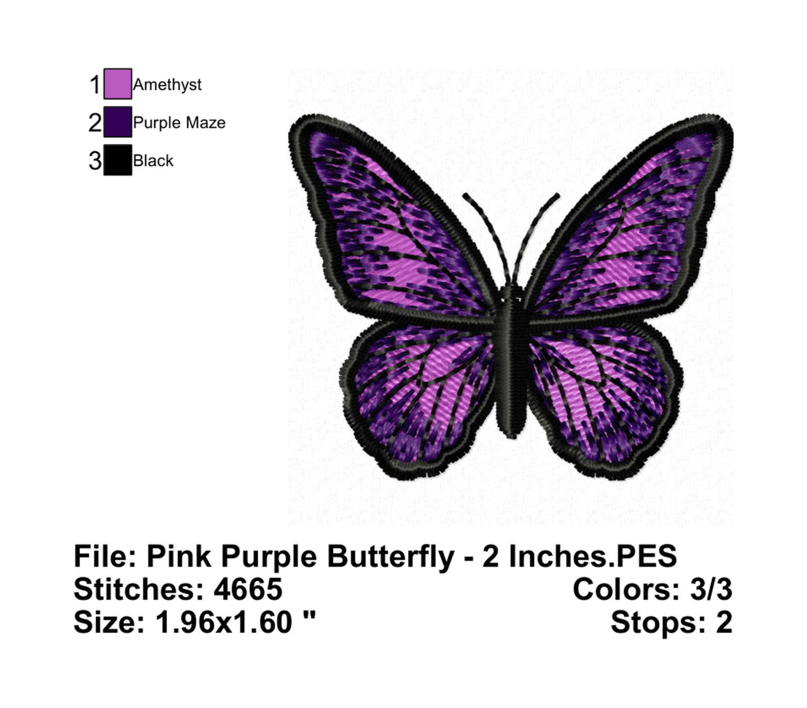 Pink Purple Butterfly - Info Embroider Design Info