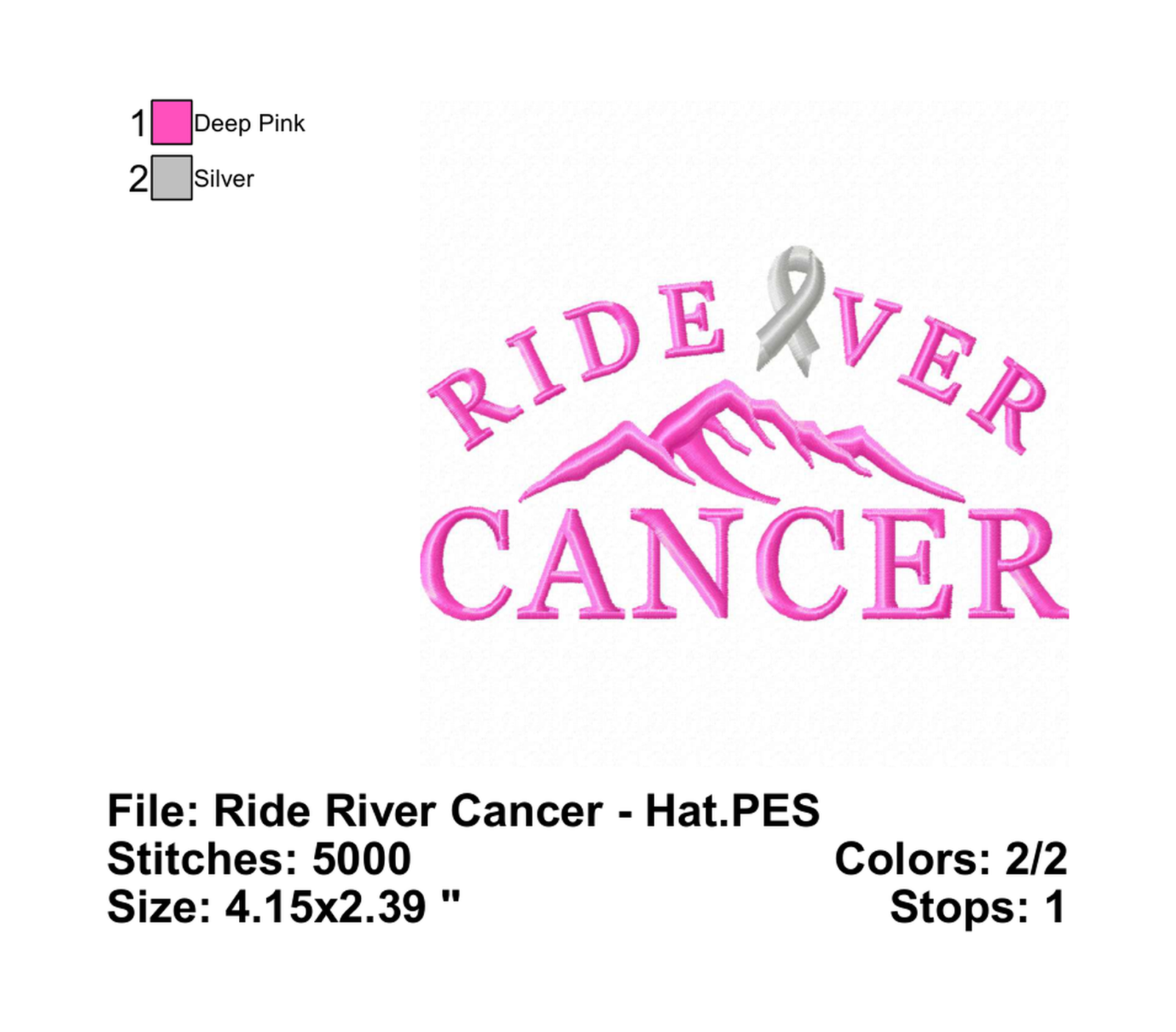 Ride Over Cancer - Info Embroider Design Info
