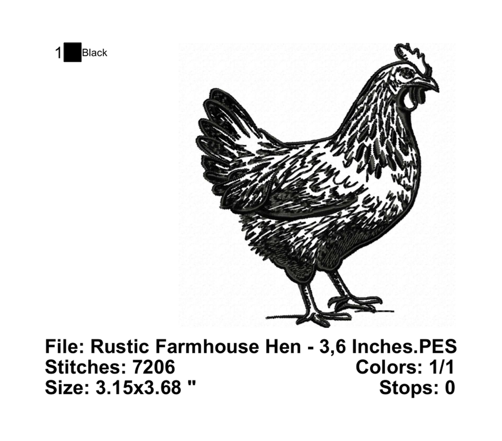 Rustic Farmhouse Hen - Info Embroider Design Info