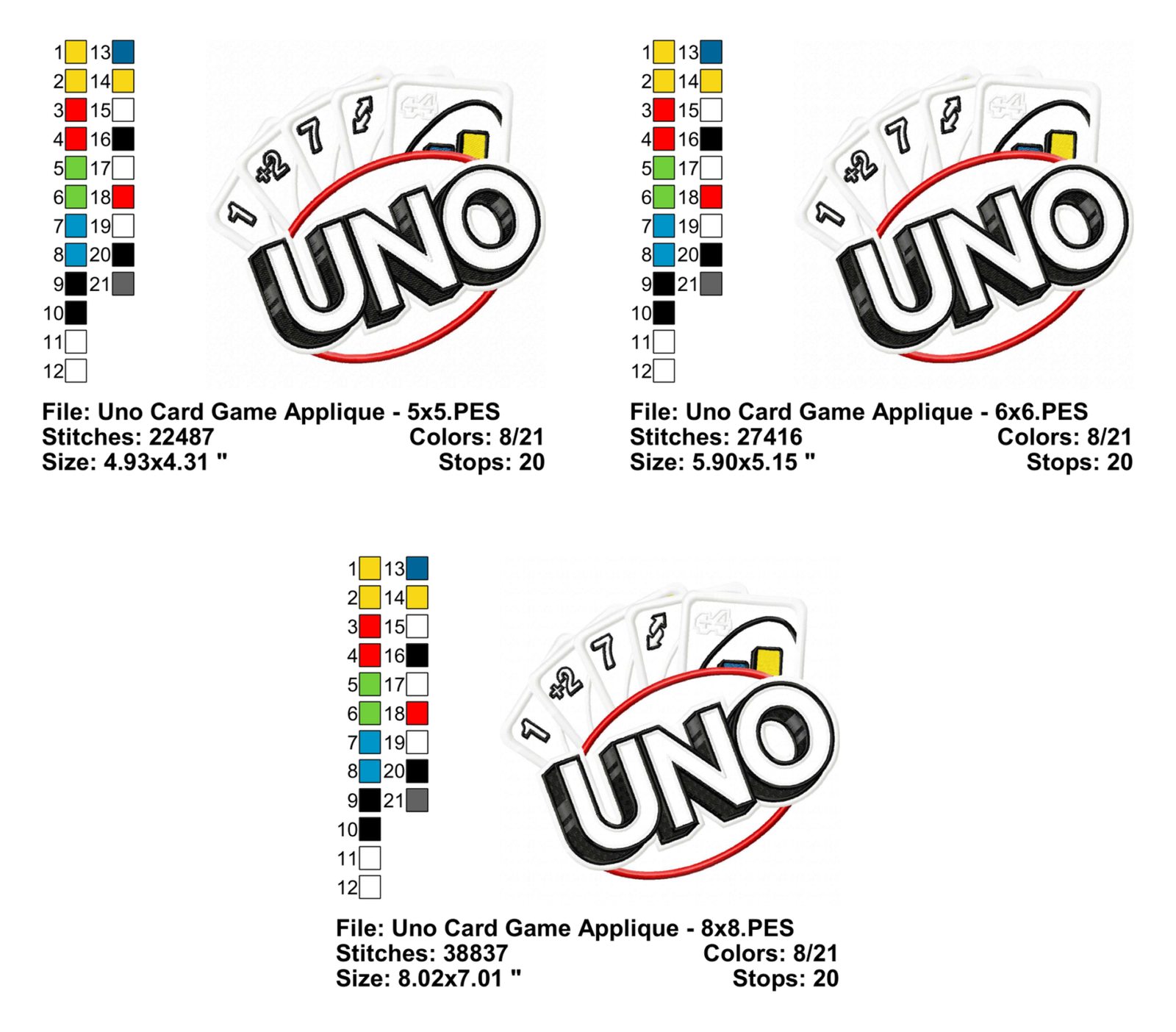 Uno Card Game Applique - Info Embroider Design Info