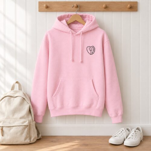 Diseño de bordado con el símbolo de Psicología del Corazón y el Cerebro, bordado como logotipo en el lado izquierdo del pecho de una sudadera con capucha.