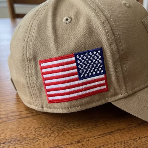 Reversed USA Flag embroidery design stitched on a tactical cap