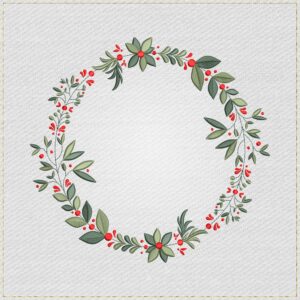 Christmas Berry Wreath Monogram Frame Embroidery Design
