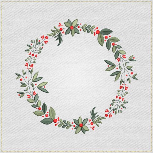 Christmas Berry Wreath Monogram Frame embroidery design