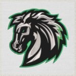 Mustang Horse Head Mascot Applique and Filled Embroidery Design