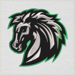 Mustang Horse Head Mascot Applique and Filled Embroidery Design