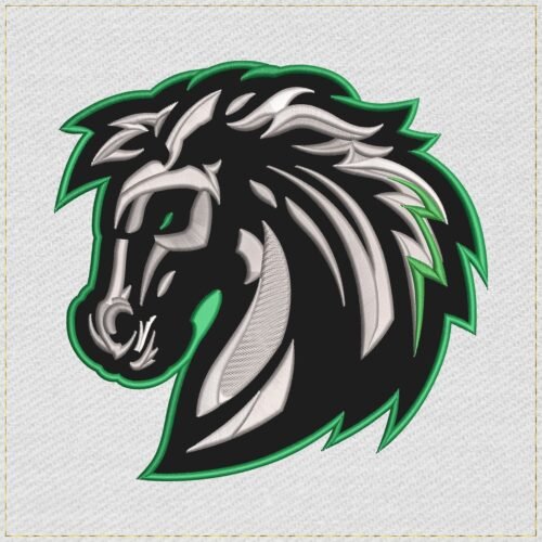 Mustang Horse Head Mascot Applique and Filled embroidery design